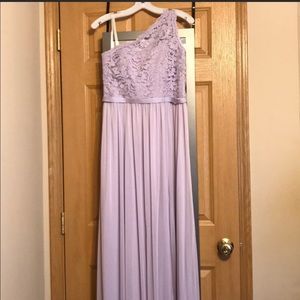 David’s Bridal iris one shoulder bridesmaid dress